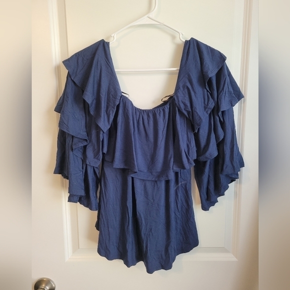 VaVa Ruffle Dark Blue Off Shoulder Top Blouse With Ruffle - Picture 1 of 1